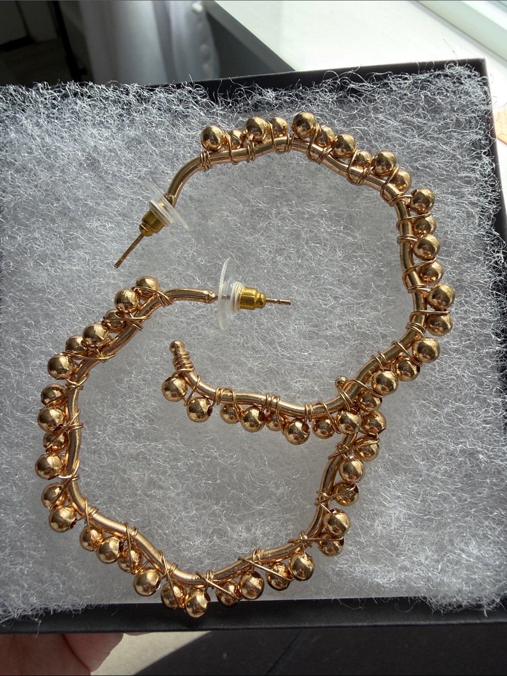Gold Beaded Hoop Earrings - Women Jewelry